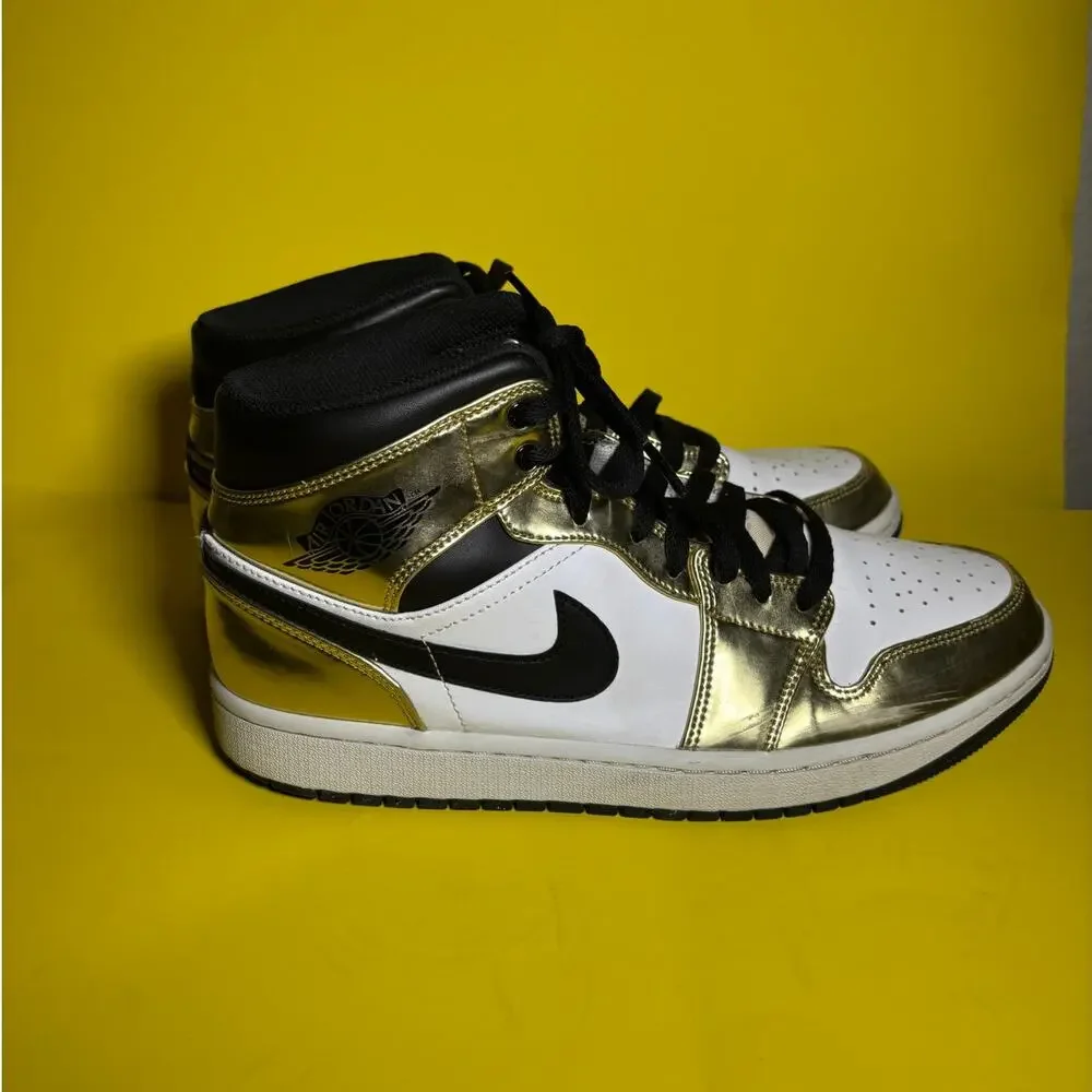 Nike Air Jordan 1 Mid SE Metallic Gold Black White DC1419-700 Size 9.5